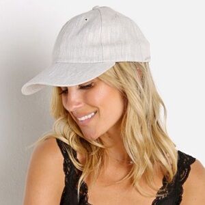 JANESSA LEONE Jasper Linen Cap Natural Baseball Tan Cream Beige Designer Luxury